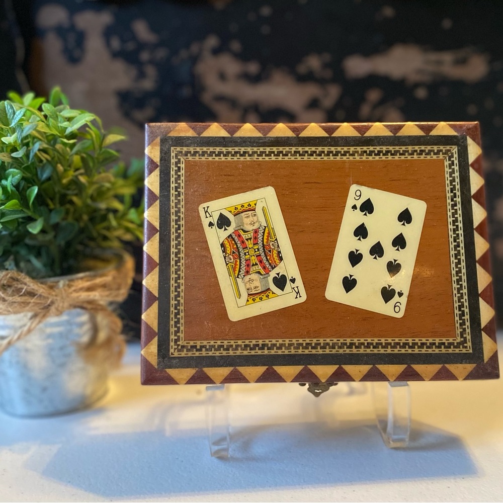 MCM Miguel Laguna Wooden Card Box with Two Decks of Cards Spain